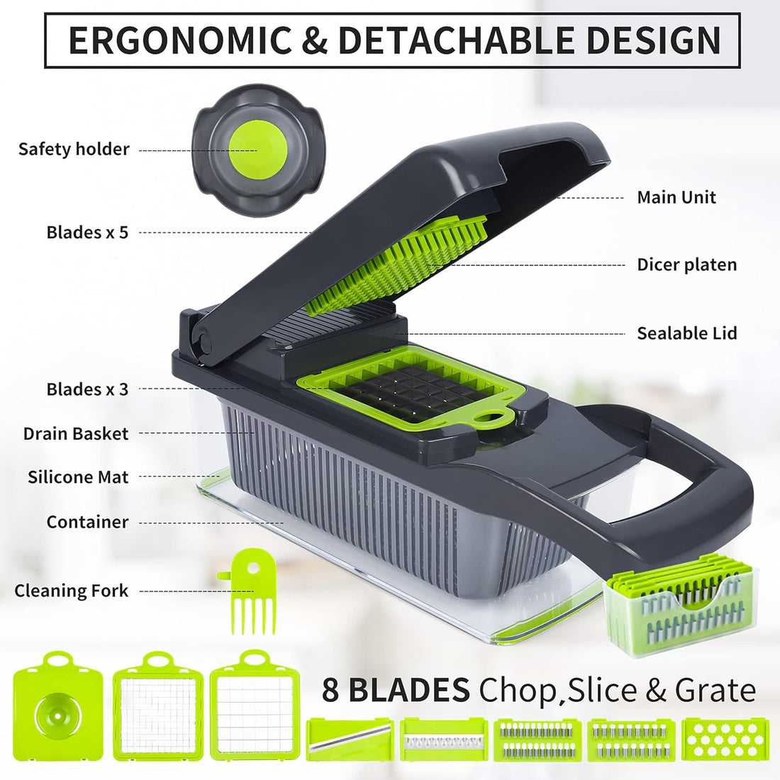 Vegetable Chopper, Onion Chopper, Mandolin Slicer, Pro 10 in 1 Professional Food Chopper