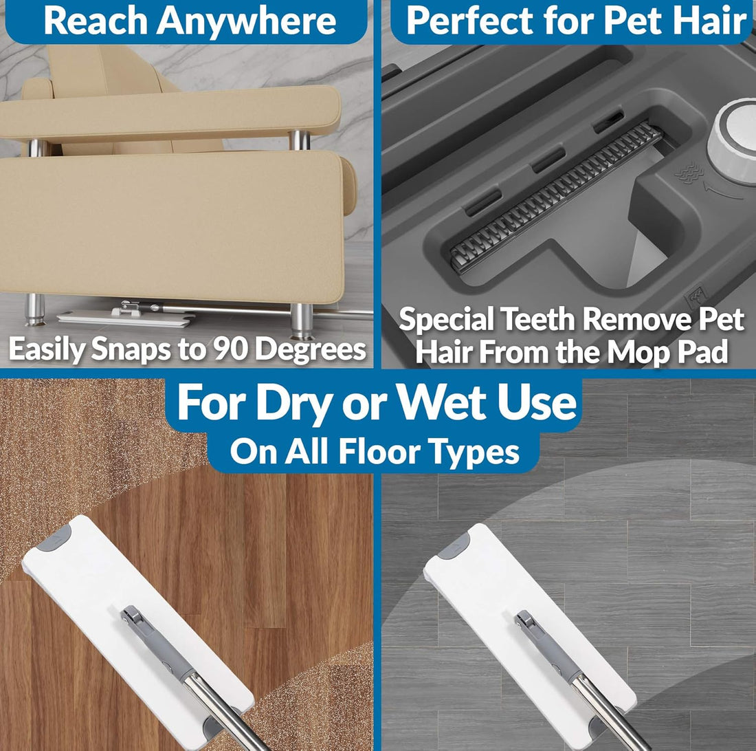 3-Chamber Design, Flat Mop and Bucket Set, Hands Free Home Floor Cleaning